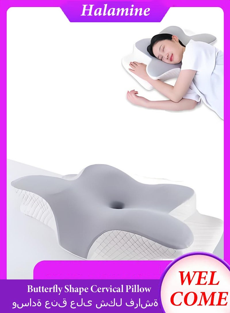 هالامين وسادة عنق الرحم على شكل فراشة، وسادة نوم جانبية مريحة للنوم لتخفيف آلام الكتف والرقبة، إسفنج ميموري ميموري للنوم على الجانب الخلفي والظهر والمعدة مع غطاء قابل للغسل - Image 1